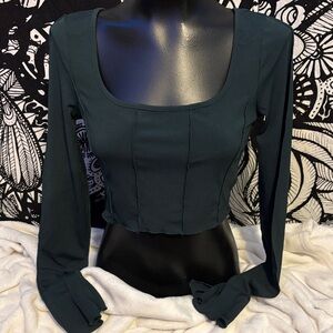 SHEIN Dark Teal Ribbed Crop Top